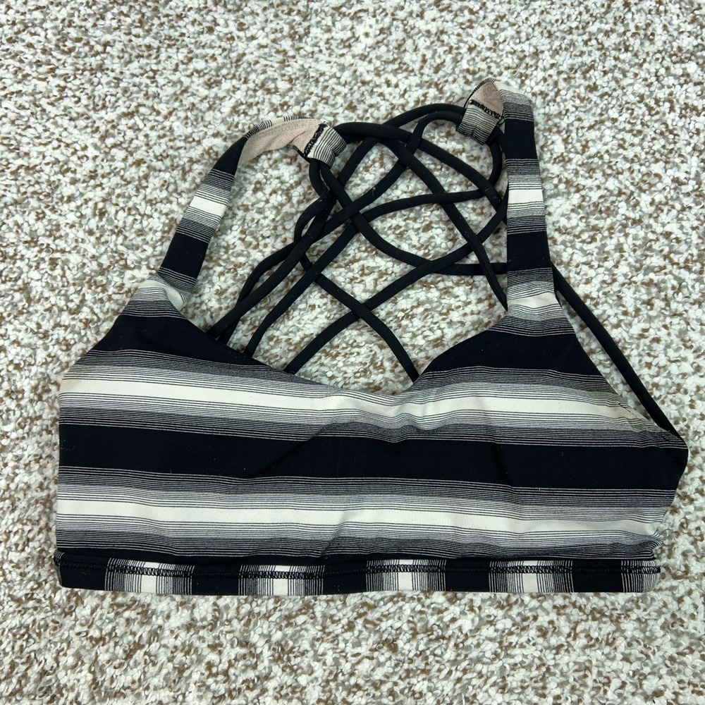 Lululemon Sports Bra Womens 2 Black Striped Strappy Crossback‎ Yoga Workout Gym